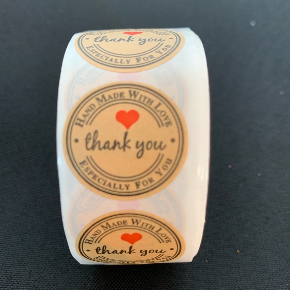 Thank You Sticker Labels 500 labels on roll. 1” Round NWT Kraft Color